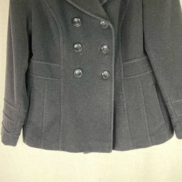 St John’s Bay Pea Coat Women’s L Black Cashmere Wool Nylon Double Breasted - Picture 4 of 11